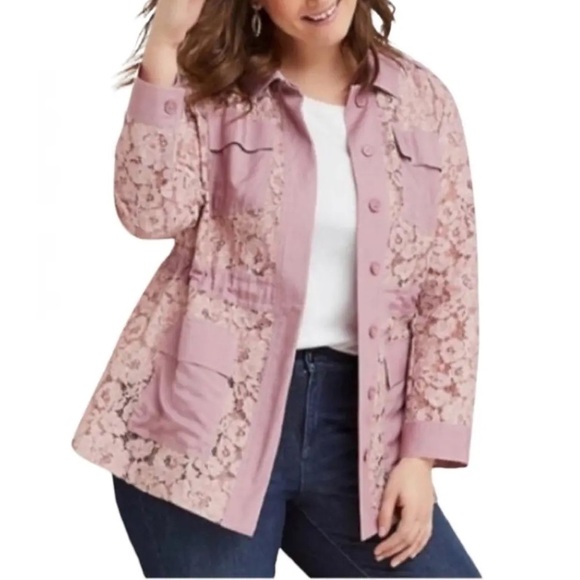 LANE BRYANT LACE ANORAK UTILITY JACKET, ROSE COLOR, COTTAGE CORE. SIZE 26/28 - Picture 1 of 8